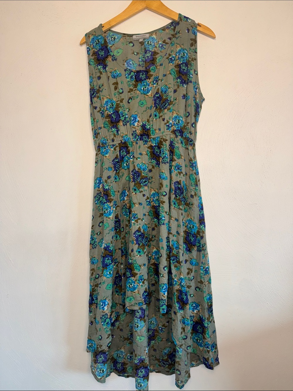 Cost Plus World Market Green Floral Asymmetrical Dress